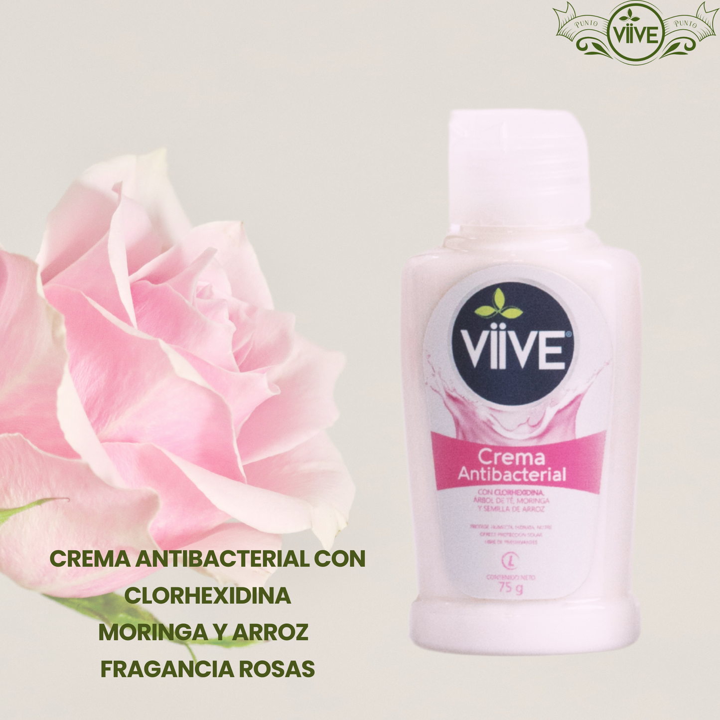 CREMA ANTIBACTERIAL CON CLORHEXIDINA MORINGA Y ARROZ