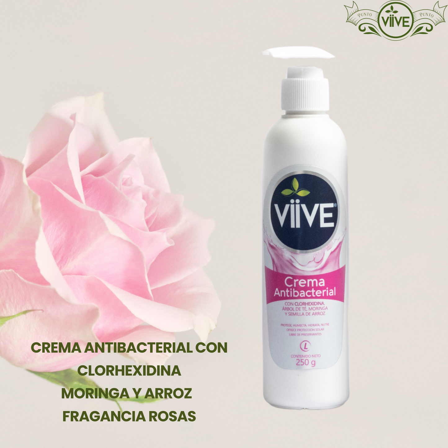 CREMA ANTIBACTERIAL CON CLORHEXIDINA MORINGA Y ARROZ