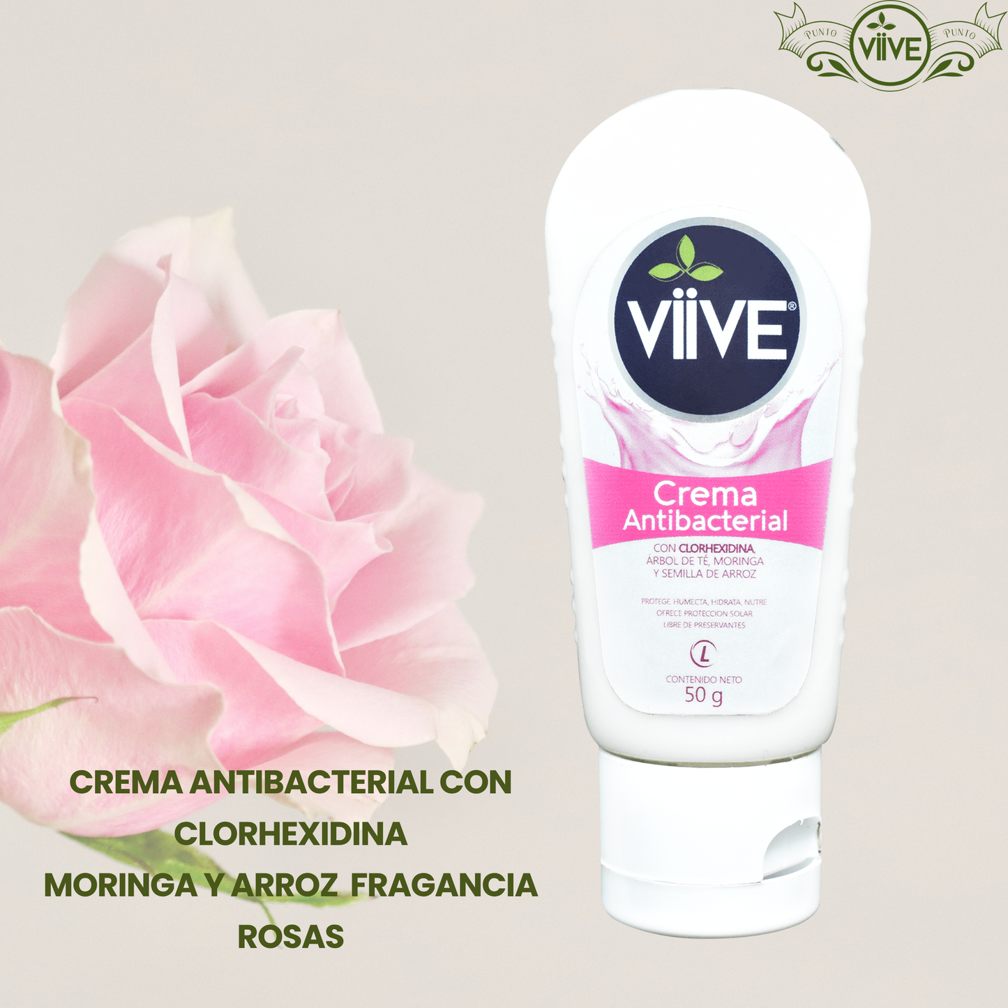 CREMA ANTIBACTERIAL CON CLORHEXIDINA MORINGA Y ARROZ