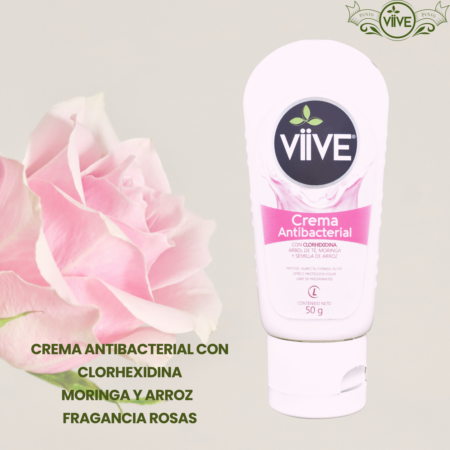 CREMA ANTIBACTERIAL CON CLORHEXIDINA MORINGA Y ARROZ