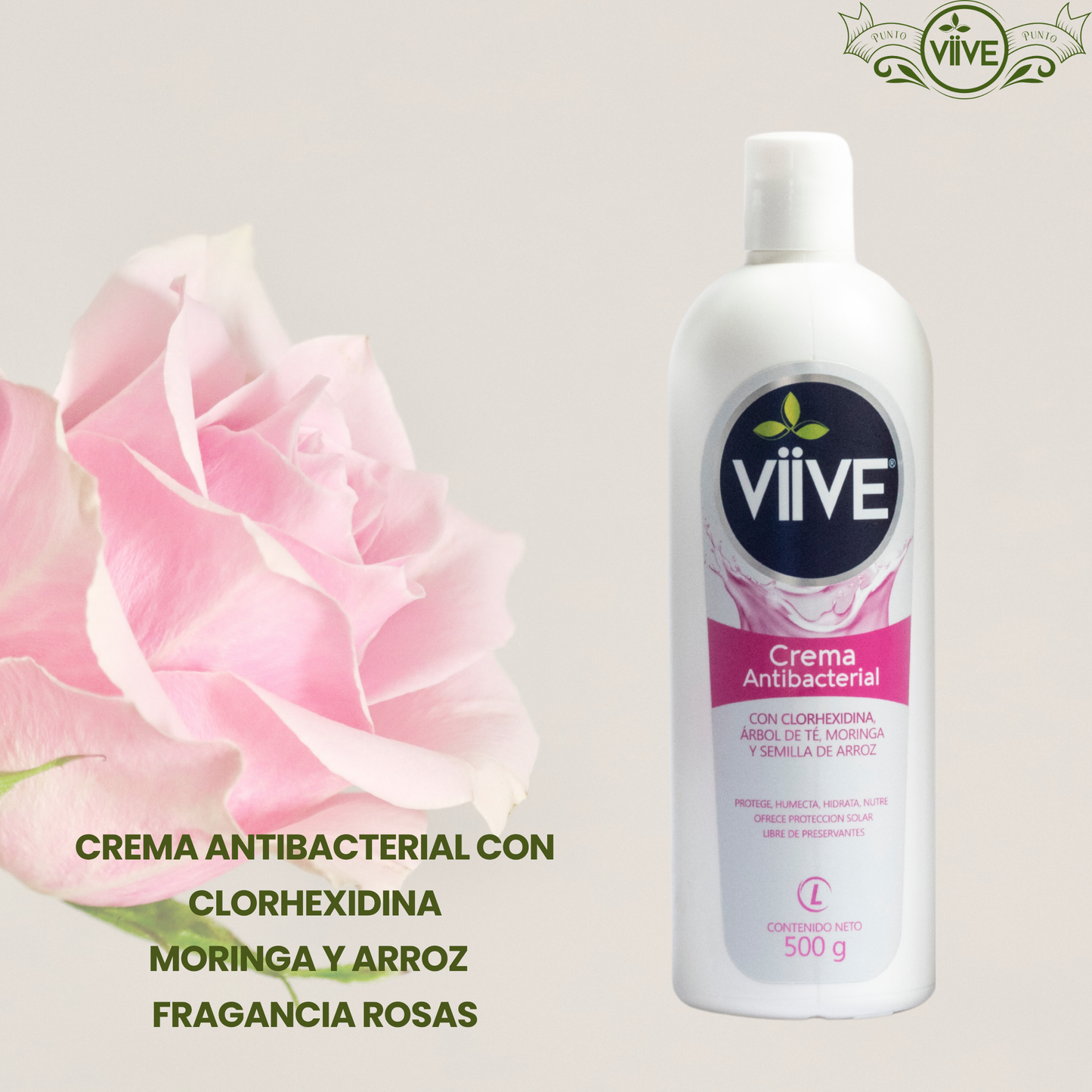 CREMA ANTIBACTERIAL CON CLORHEXIDINA MORINGA Y ARROZ
